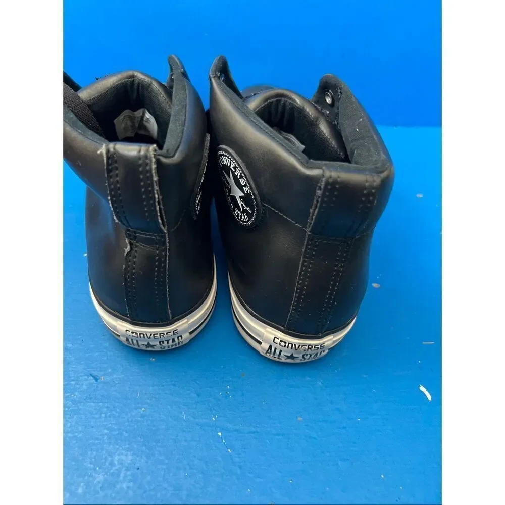 Converse All Star High Top Black on Black Canvas leather Shoes 144662C size 12 m